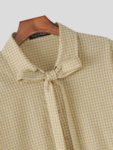 Men's Plaid Bow Long Sleeve Shirt SKUL45417