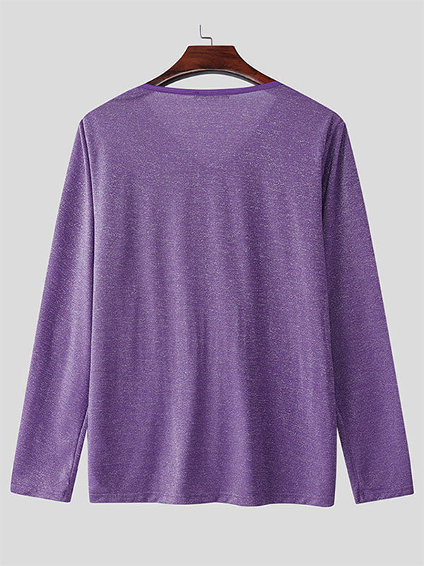 Mens Sparkling V-Neck Long Sleeve T-shirt SKUL02089