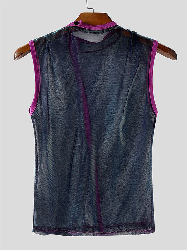 Mens Solid Color Glitter Sheer Mesh Tank SKUL05496