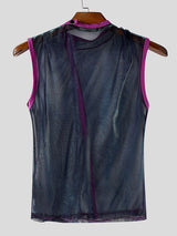 Mens Solid Color Glitter Sheer Mesh Tank SKUL05496