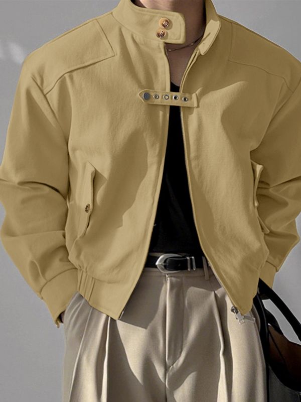 Men's Strap Patchwork Stand Collar Long Sleeve Jacket SKUL41074