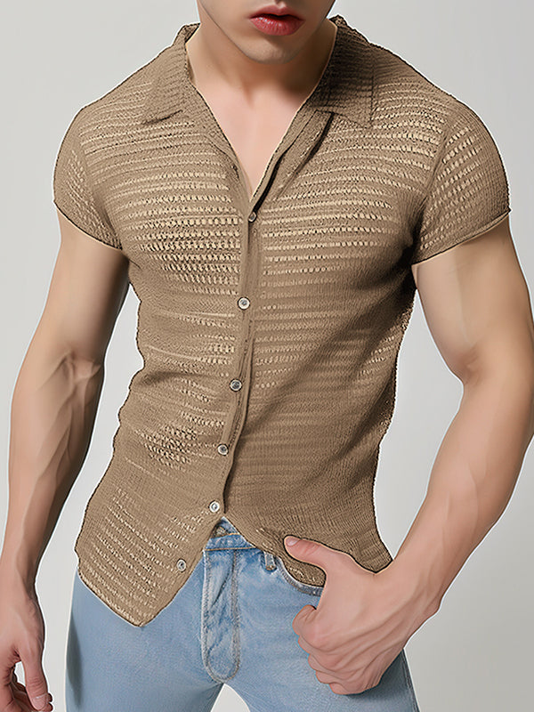 Mens Mesh Hollow Out Metal Button Shirt SKUK51152