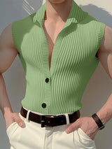 Mens Striped V-Neck Lapel Sleeveless Tank SKUK65899