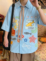Men's Harajuku Streetwear Doodle Patchwork Short Sleeve Shirt SKUL69086