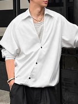 Men's Solid Color Button V Neck Long Sleeve Shirt SKUL41395