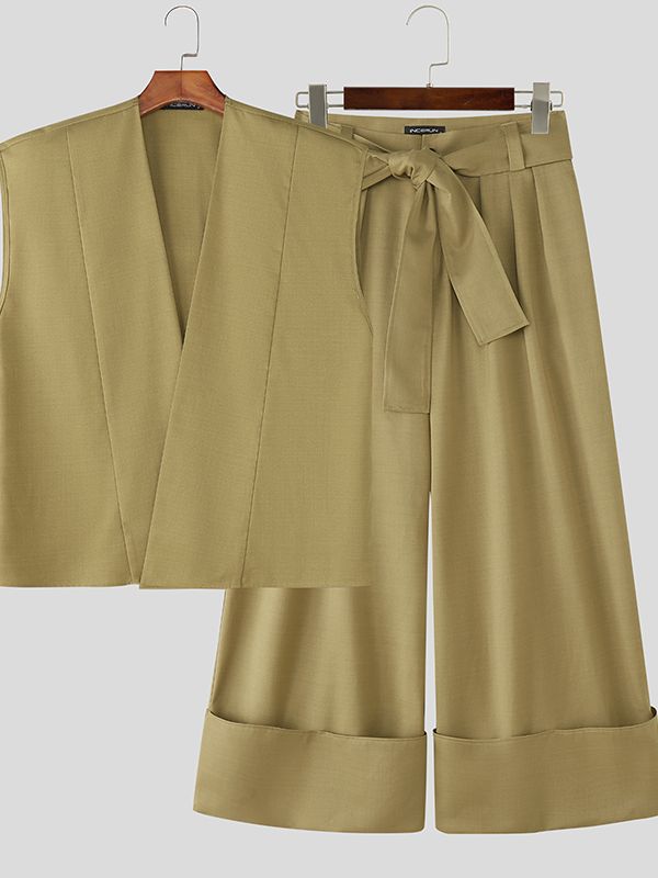 Men's Tie Textured Sleeveless Two Pieces Outfit SKUL34983