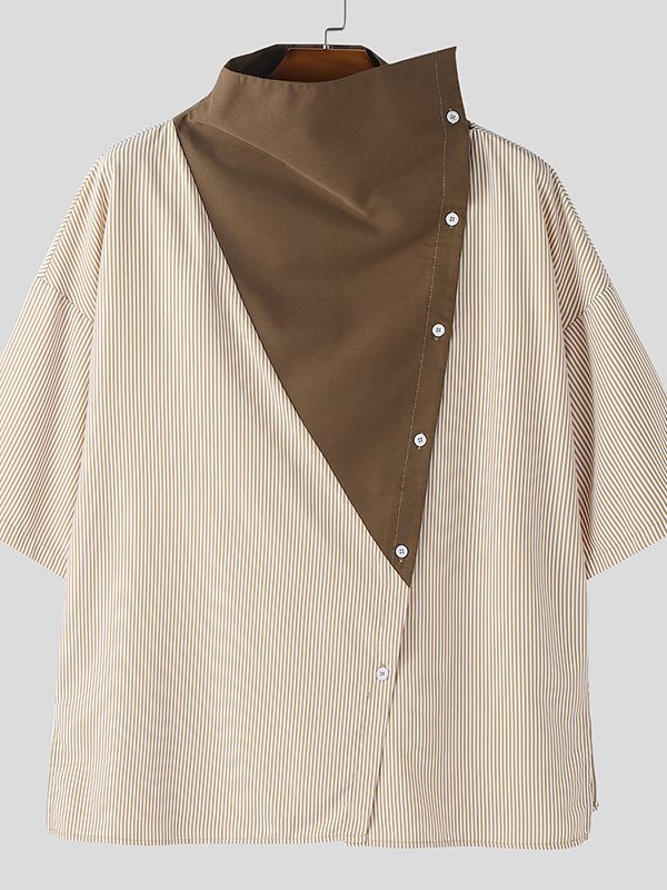 Men's Contrast Patchwork Striped Half Sleeve Shirt SKUL50091