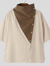 Men's Contrast Patchwork Striped Half Sleeve Shirt SKUL50091