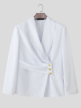 Men's Asymmetrical Placket Striped Metal Button Long Sleeve Blazer SKUL43977