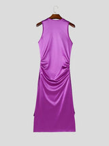 Men's Avant-Garde Metallic Liquid High Double Slit Longline Tank SKUL70261