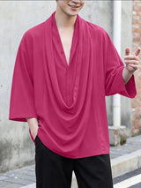 Men's Avant-Garde Draped Cowl Neck Deep V-neck Oversized Shirt SKUL53233