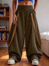 Men's Avant-Garde Deconstructed Stage Runway Suspender Ribbon Elastic Waist Baggy Pant SKUL85539