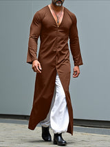 Men's Solid Color Long Hem Casual Long Sleeve Shirt SKUL31877