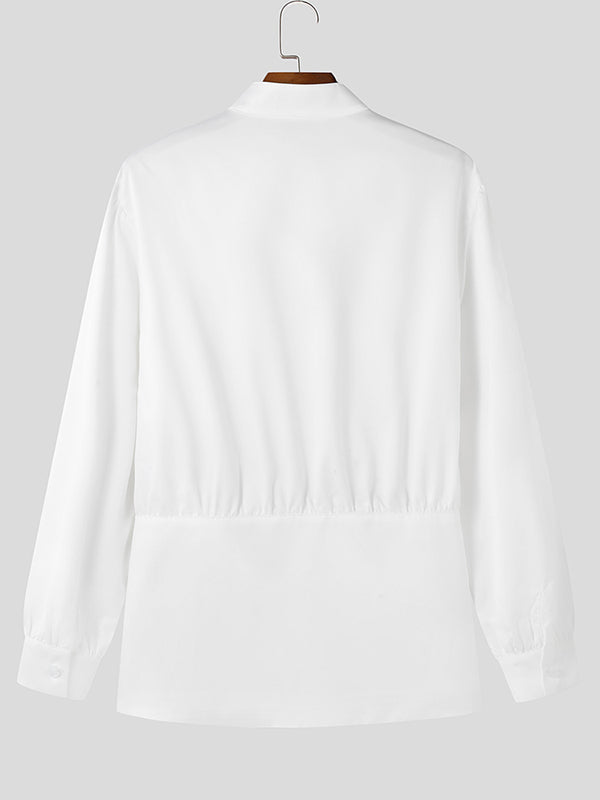 Mens Solid Color Deep V-Neck Long Sleeve Shirt SKUL01100