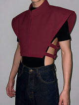 Men's Futuristic Broad Shoulder Side Buckle Waistcoat SKUL54668