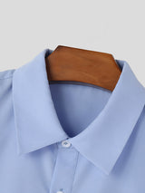 Mens Solid Lapel Collar Short Sleeve Shirt SKUK63633