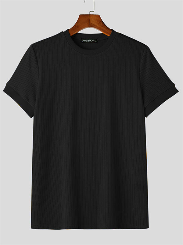 Mens Solid Rib-Knit Short Sleeve T-Shirt SKUK11603