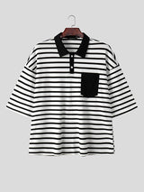 Mens Horizontal Striped Color-Block Short Sleeve Shirt SKUK99034