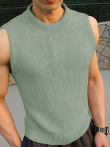 Mens Solid Crew Neck Knit Sleeveless Vest SKUK49437