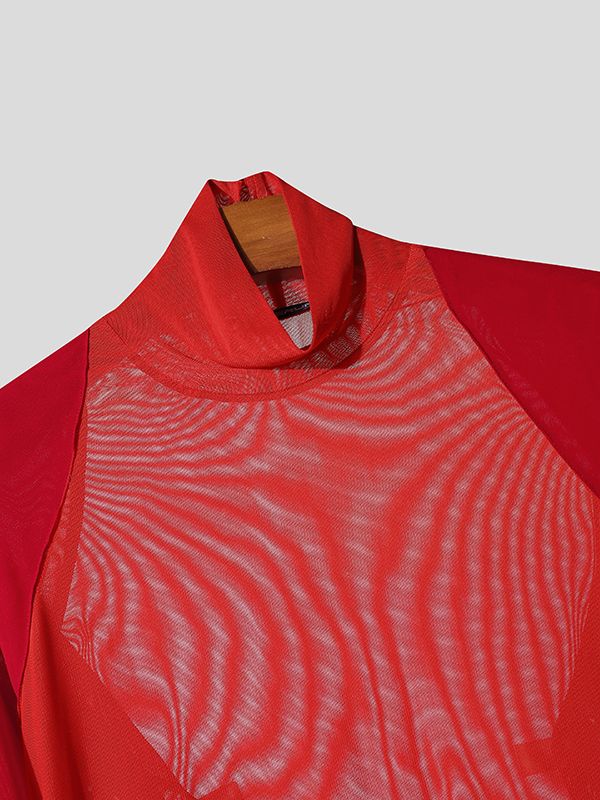 Men's Deconstructed Sheer Mesh Flap Long Sleeve T-Shirt SKUL37628