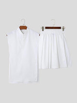 Mens Solid Color Long Hem Two Pieces Outfit SKUL06454