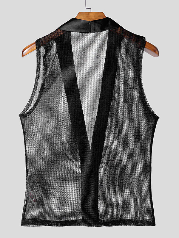 Mens Sheer Mesh Panel Satin Tank SKUL04245
