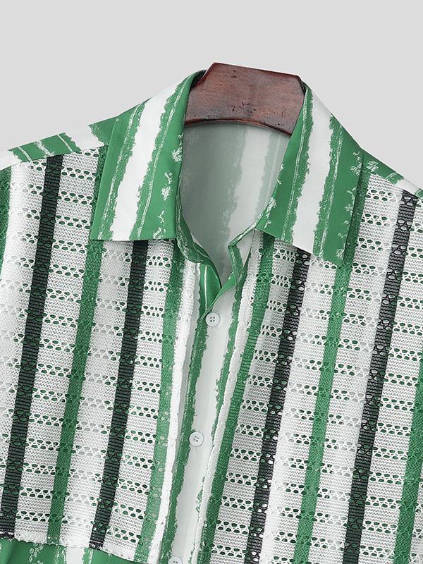 Men's Color Block Patchwork Half Sleeve Shirt SKUL39393