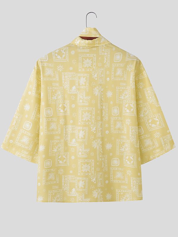 Men's Striped Lace Print Half Sleeve Shirt SKUL39409