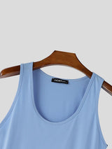 Men's Avant-Garde Asymmetrical High Side Slit Hem Longline Tank SKUL58771