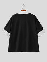 Men's Avant-Garde New Chinese Style 2-in-1 Layered Asymmetrical Shirt SKUL60171