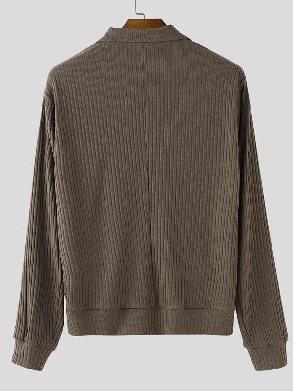 Men's Knit Textured Double Breasted Casual Long Sleeve Jacket SKUL30440