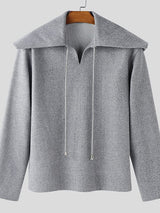 Men's Solid Color Sailor Collar Pullover Long Sleeve Hoodie SKUL47683