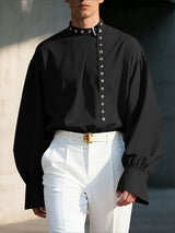 Men's Ribbon Design Eyelet Long Sleeve Shirt SKUL48630