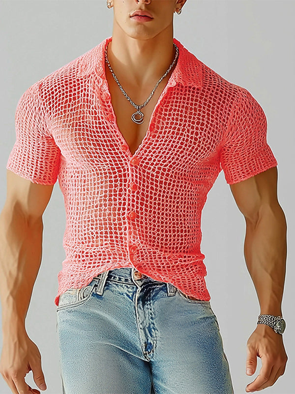 Mens Hollow-Out Mesh Short Sleeve Shirt SKUL06394