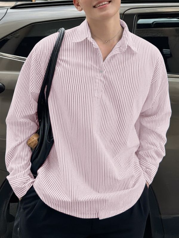 Men's Striped Turn Down Collar Long Sleeve Shirt SKUL47920