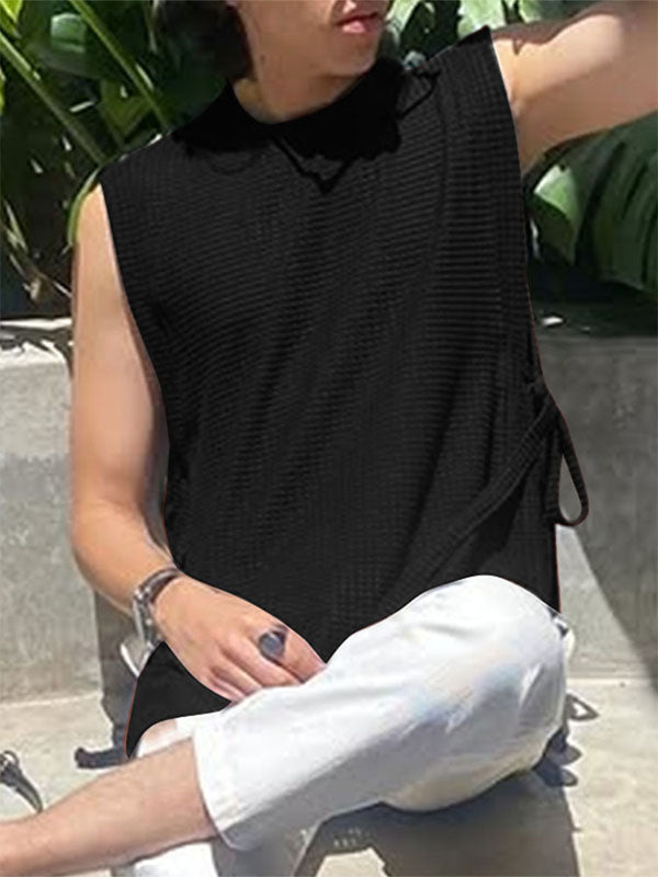 Mens Textured Split Hem Tie Sleeveless Tank SKUL06397