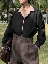 Men's Contrast Collar Striped Long Sleeve Shirt SKUL36458