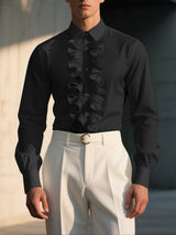 Mens Solid Color Ruffle Collar Long Sleeve Shirt SKUL27250