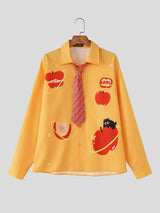 Men's Apple Print Plaid Long Sleeve Shirt SKUL46132