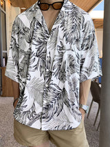 Mens Tropical Leaf Print Revere Collar Shirt SKUK46405