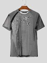 Mens Sheer Mesh Patchwork Short Sleeve T-Shirt SKUL14075