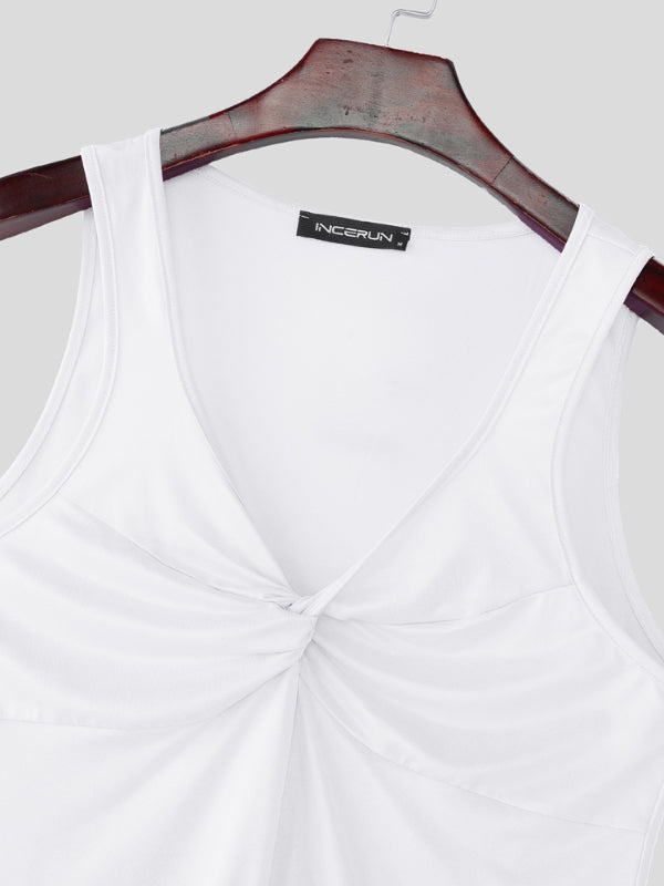 Mens Solid Color Twist Casual Tank SKUL19012