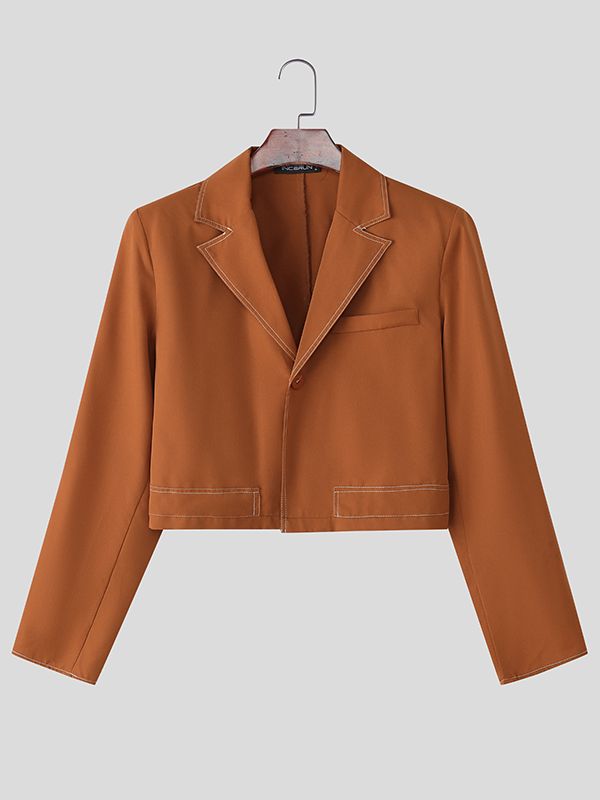 Men's Color Block Line Cropped Long Sleeve Blazer SKUL39890