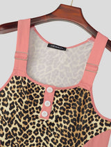 Men's Clubwear Leopard Print Color Block Strap Button Tank SKUL73608