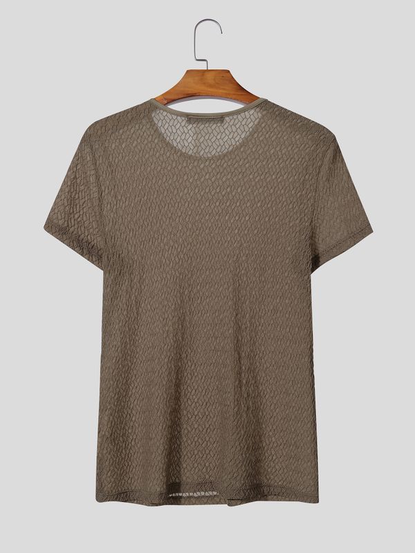 Men's Avant-Garde Geometric Open-Weave Mesh Muscle Fit Short Sleeve T-shirt SKUL72626