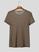 Men's Avant-Garde Geometric Open-Weave Mesh Muscle Fit Short Sleeve T-shirt SKUL72626