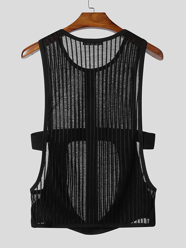 Mens Sexy Sheer Mesh Patchwork Sleeveless Tank SKUK92634