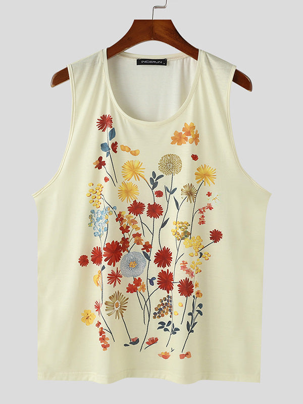 Mens Floral Print U-Neck Sleeveless Tank SKUK64376