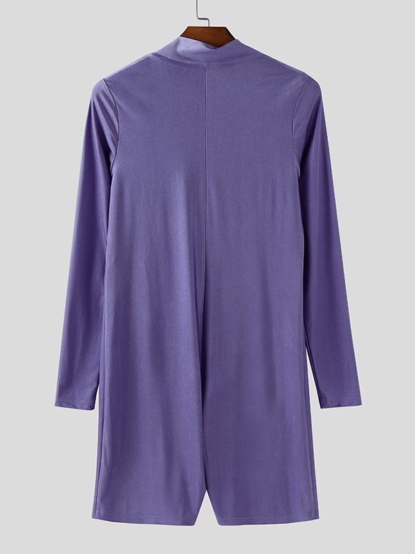 Men's Solid Color Glossy Half High Neck Long Sleeve Bodysuit SKUL37303