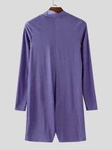 Men's Solid Color Glossy Half High Neck Long Sleeve Bodysuit SKUL37303